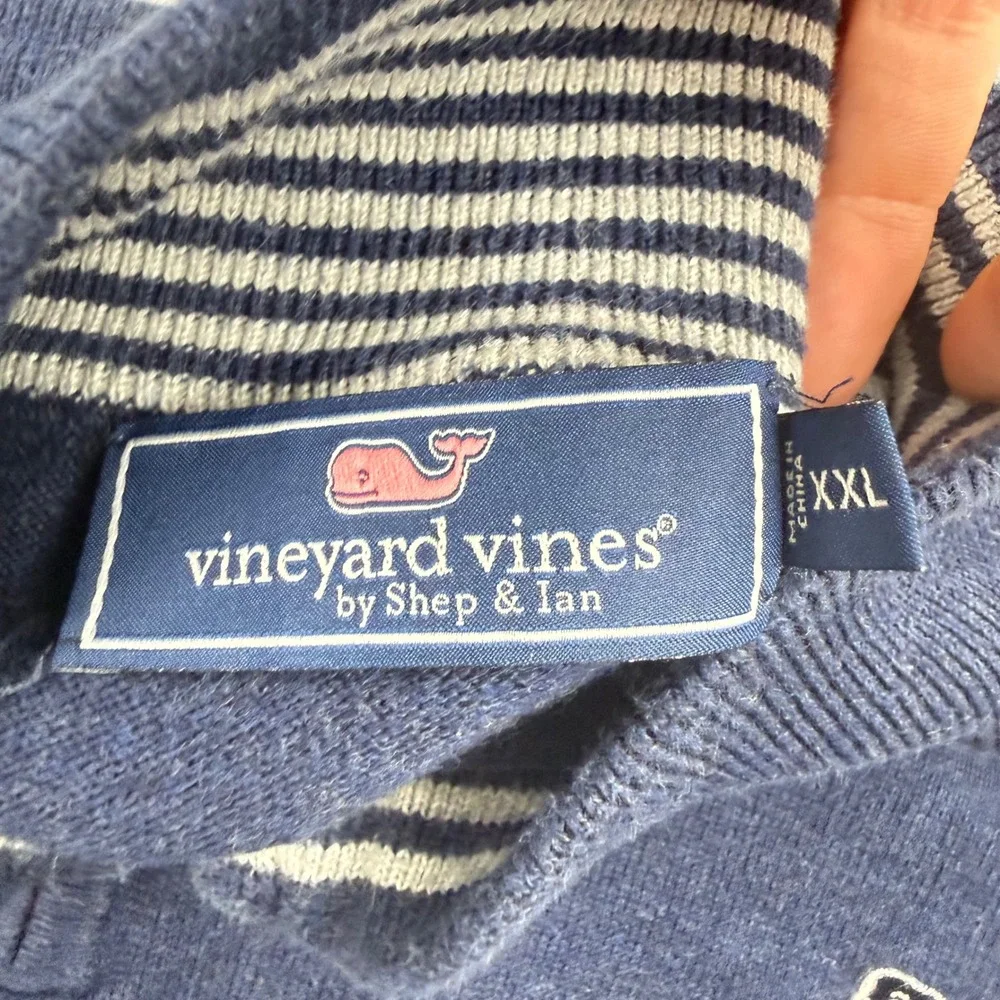 Vineyard Vines Sweater Mens XXL Preppy Blue Quarter Zip Whale Logo 1E0227